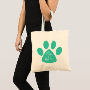 Cute Cat Mum Teal Pawprint Tote Bag