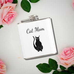 Cute Cat Mum Winking Black White Kitty Cartoon Hip Flask