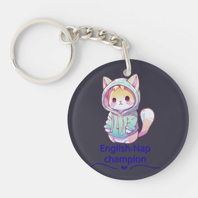 Cute Cat Nap Champion Too T-Shirt Key Ring (Front)