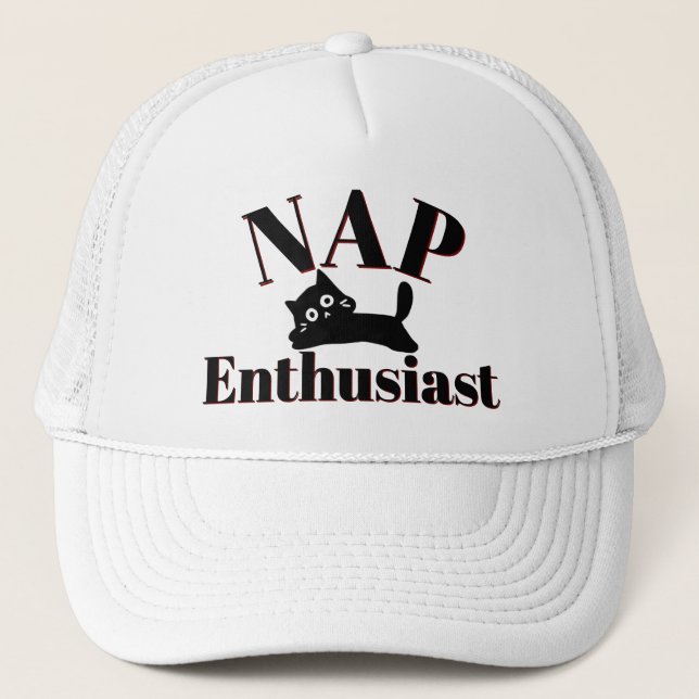 Cute Cat Nap Enthusiast Trucker Hat (Front)