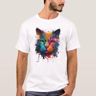 Cute Cat Neon Ink Splash T-Shirt