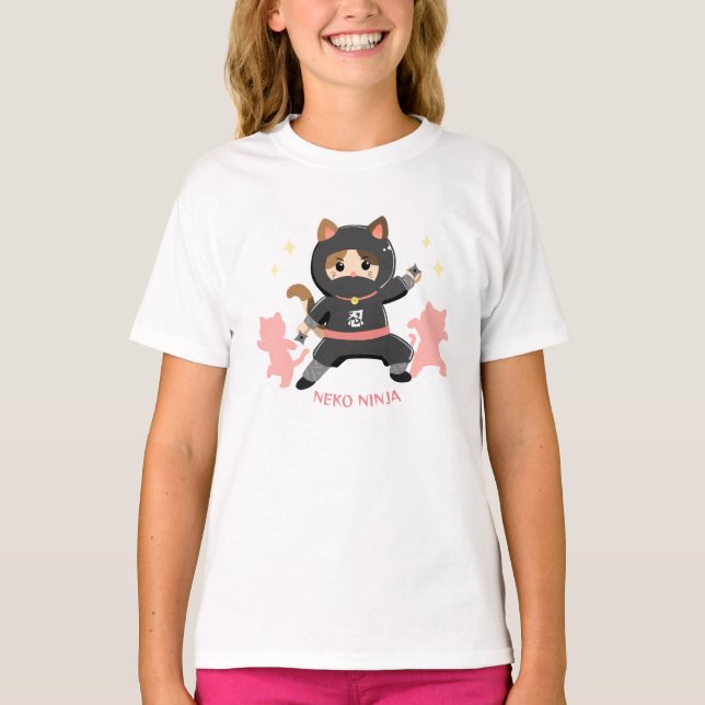 Cute Cat Ninja Japan Pink Cat Ninja from Japan Pin T-Shirt (Front)