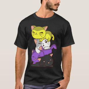 Cute Cat Nonbinary Flag LGBTQ Non Binary Pride Ki T-Shirt