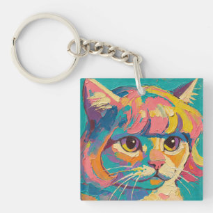 Cute Cat Oil Painting (#5) Key Ring