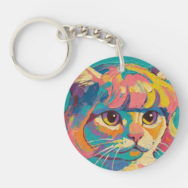 Cute Cat Oil Painting (#5) Key Ring (Front)
