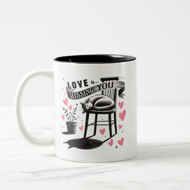 Cute Cat on a chair Missing you Two-Tone Coffee Mug (Left)