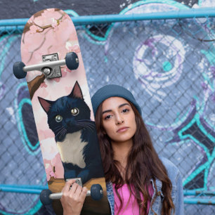 Cute Cat On A Cherry Blossom Tree Skateboard