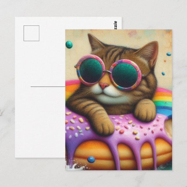 Cute Cat on a Floating Doughnut Postcard (Front/Back)