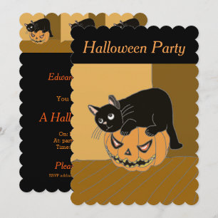Cute Cat on a Pumpkin Halloween invitation. Invitation