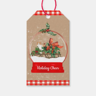 Cute Cat on a Sled Snow Globe Custom Gift Tags