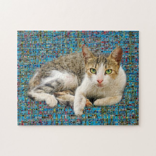 Cute cat on abstract background  jigsaw puzzle (Horizontal)