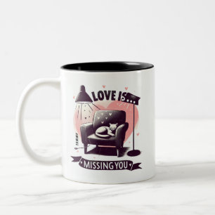 Cute Cat on armchair Missing you love Two-Tone Coffee Mug
