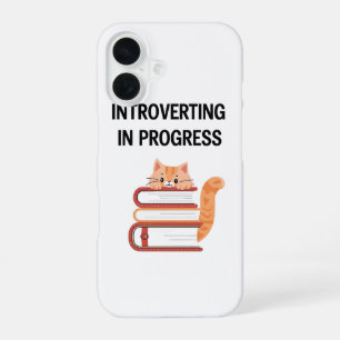 Cute Cat on Books "Introvert in Progress" iPhone 16 Case