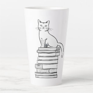 Cute Cat on Books Latte Mug