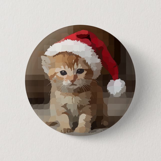 Cute cat on Christmas night. 6 Cm Round Badge (Front)