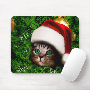 Cute Cat on Christmas tree Mouse Mat