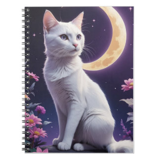 Cute cat on crescent moon notebook
