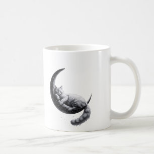 Cute Cat on Moon – Aesthetic Celestial Night Art Coffee Mug