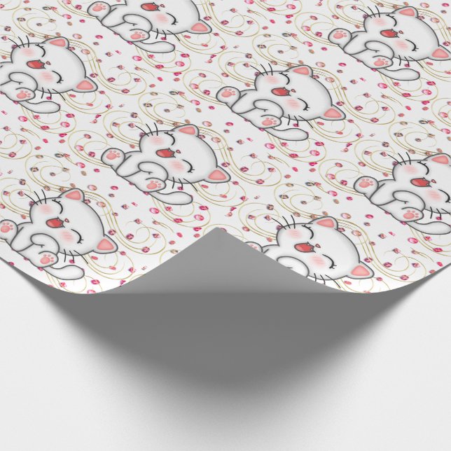Cute Cat on Pink Srones Wrapping Paper (Corner)