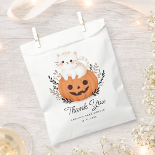 Cute Cat On Pumpkin Baby Shower Thank You Favour Bags