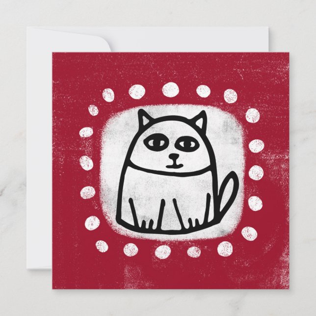 Cute Cat On Red Greeting Card (Front)