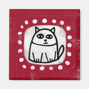 Cute Cat On Red Refrigerator Magnet