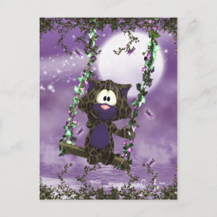 Cute Cat On Swing Postcard - Pretty Postcard