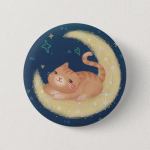 Cute Cat on the Moon 6 Cm Round Badge
