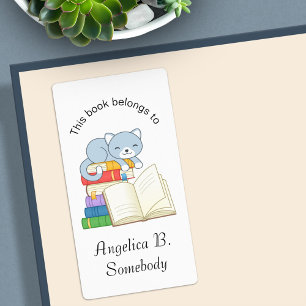 Cute Cat on top of a Book Stack - Bookplate