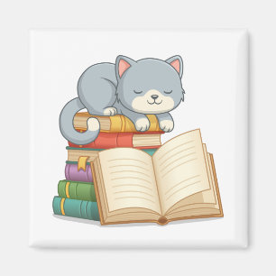 Cute Cat on top of a Book Stack Magnet