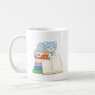 Cute Cat on top of a Book Stack Reading Quote Coffee Mug