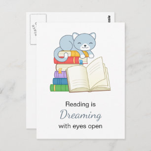 Cute Cat on top of a Book Stack Reading Quote Postcard