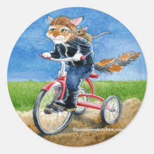 Cute cat on tricycle cartoon sticker