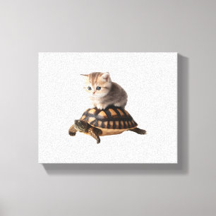 cute cat on turtle canvas print