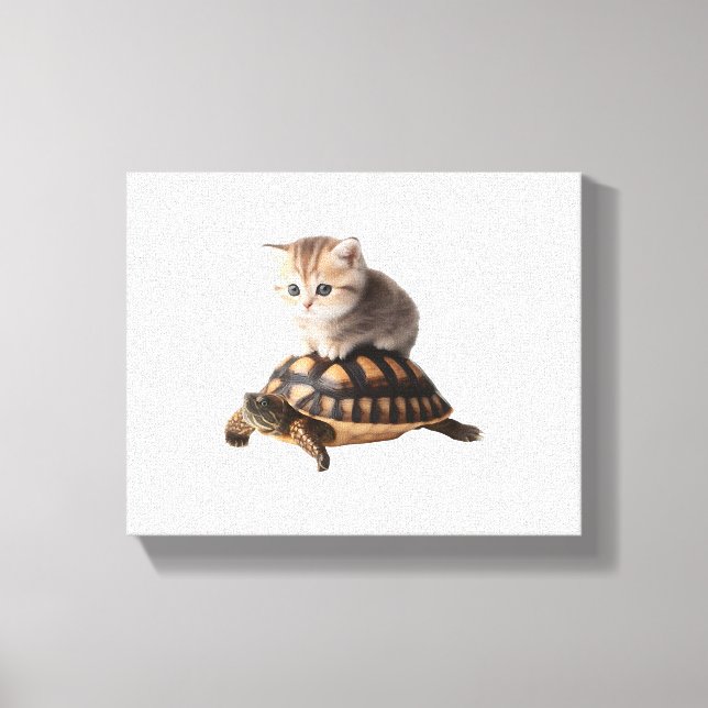 cute cat on turtle  canvas print (Front)