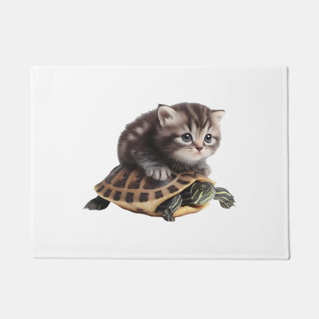 cute cat on turtle doormat (Front)