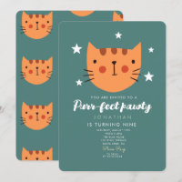 Cute Cat Orange Green Birthday Party 