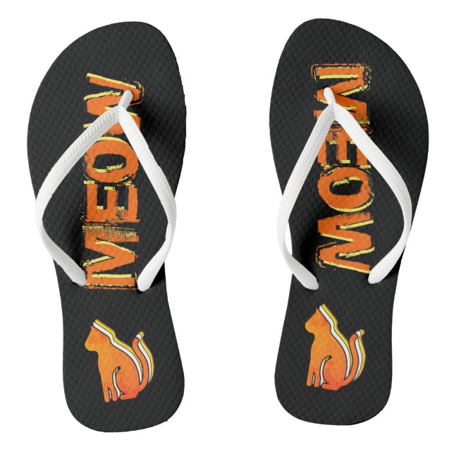 Cute Cat, Orange & Yellow Animal, Abstract Pop Art Flip Flops (Footbed)
