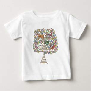 Cute Cat Owl & Birds Sittin in a Tree Illustration Baby T-Shirt