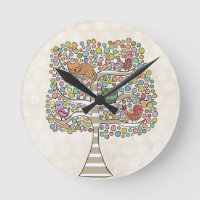 Cute Cat Owl & Birds Sittin in a Tree Illustration