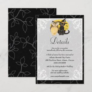 Cute Cat & Owl Halloween Wedding Details Enclosure Card