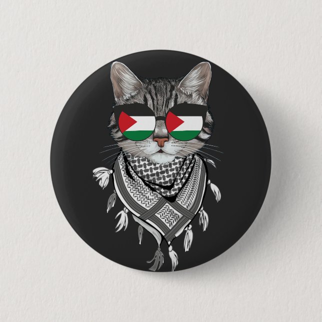 Cute Cat Palestine Flag Glasses Keffiyeh scarf 6 Cm Round Badge (Front)