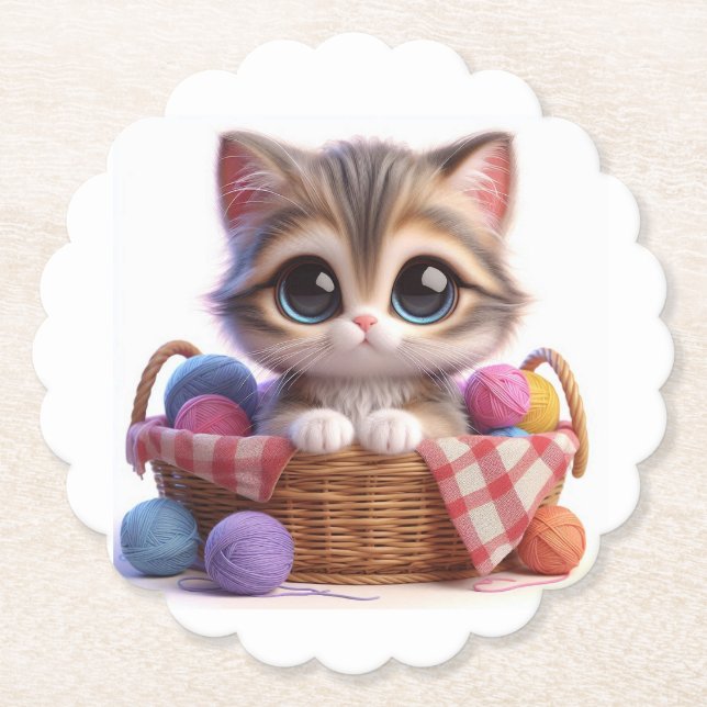 Cute Cat Paper Coaster (Front)