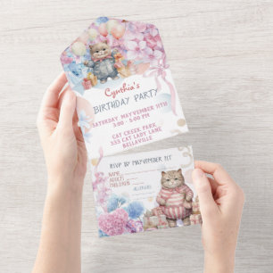 Cute Cat Party All in One Invitation