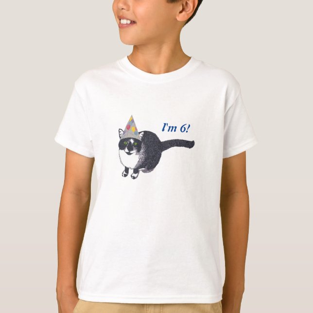 Cute Cat Party Hat Birthday Age Tshirts (Front)