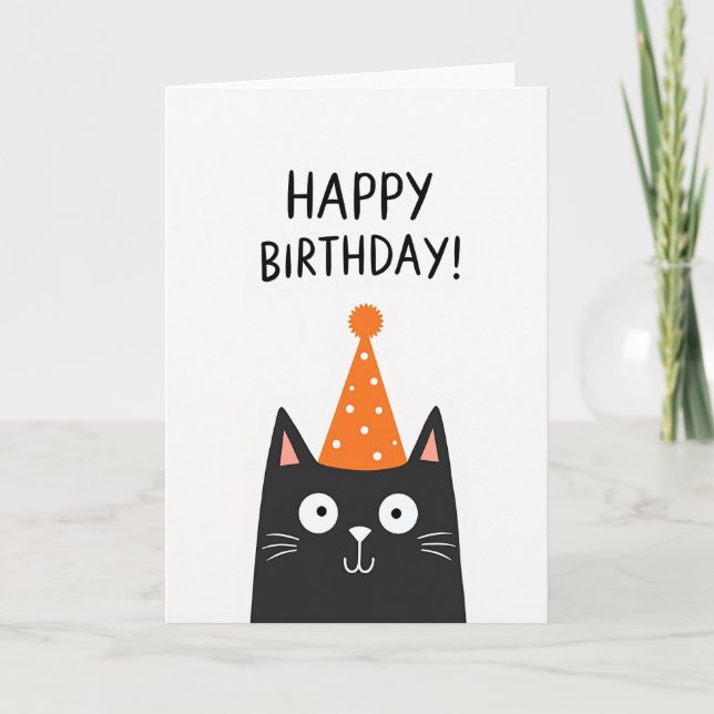 Cute Cat Party Hat Card (Front)