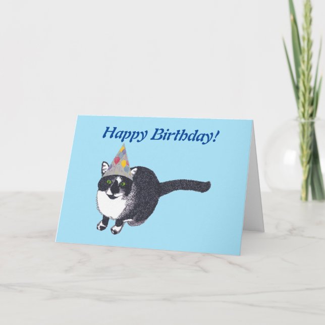 Cute Cat Party Hat Happy Birthday Cards (Front)