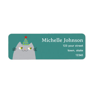 Cute Cat Party Hat Return Address