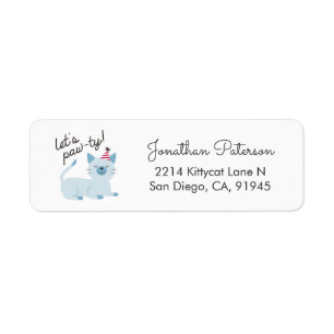 Cute Cat Party Invitation Blue Return Address