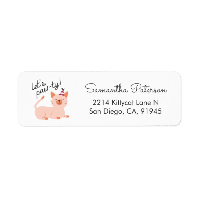 Cute Cat Party Invitation Return Address (Front)